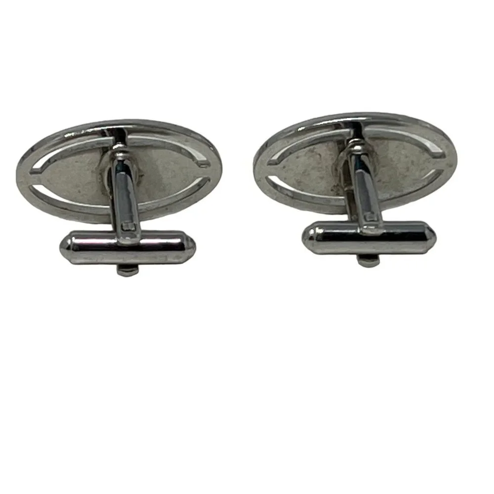 Vintage Hickok Mens‎ Cufflinks Silver Tone Oval Shiny and Brushed Finish